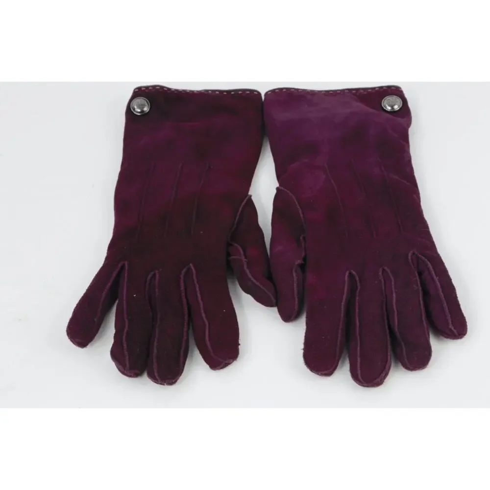 Coach Gloves 7 Plum Purple Suede Cashmere Lined Button Accent Winter Dress Warm
